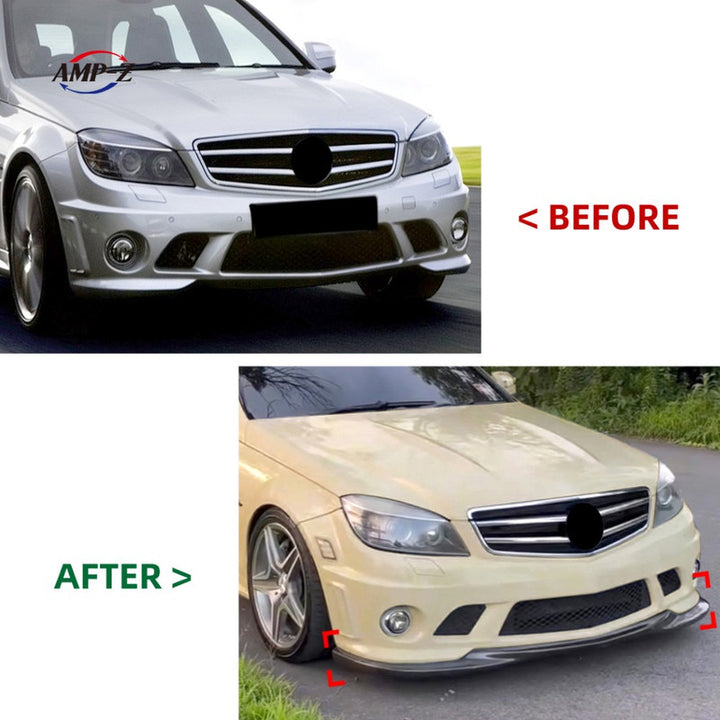 Car Craft Compatible With Mercedes Benz C Class W204 2007-2010 Amg Front Bumper Lip Splitter Diffuser Skirst Flag Canard Carbon Fiber Look Zst-853 Cf