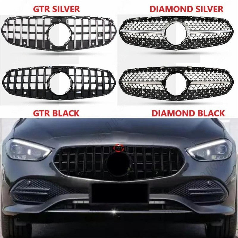 Car Craft Compatible With Mercedes Benz C Class W206 C206 2023 Upgraded Front Bumper Racing Mesh Show Grille With Camera Hole Gtr Silver
