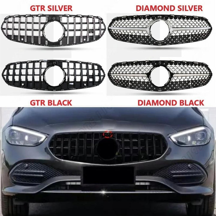 Car Craft Compatible With Mercedes Benz C Class W206 C206 2023 Upgraded Front Bumper Racing Mesh Show Grille With Camera Hole Gtr Silver