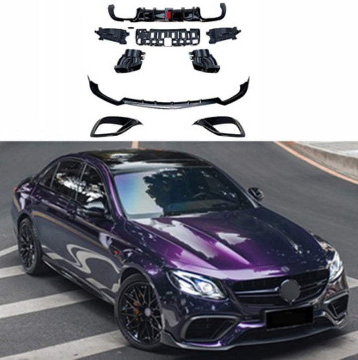 Car Craft Compatible With Mercedes Benz E Class W213 2016-2019 Amg E63 Car Upgrade To E63 Amg Brabus Bbs Bodykit Front After Lip Diffuser Exhaust Tips Fog Gril Cover