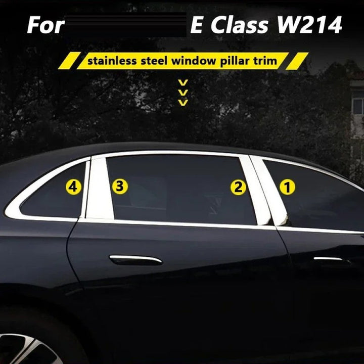 Car Craft Compatible With Mercedes Benz E Class W214 2023+ Door Window Middle Column B Pillar Piller Strips Trim Cover Chrome