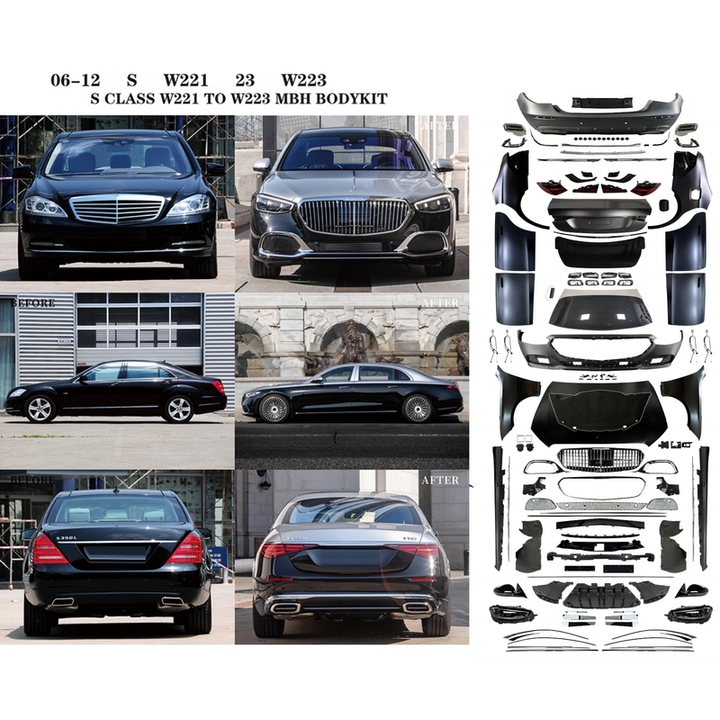 Car Craft Compatible With Mercedes Benz S Class W221 2006-2014 Upgrade Facelift Convert To 2024 Lci Maybach Bumper Hood Fender Skirts Headlight Taillight Glass With Door 1:1 CC-8553 - CAR CRAFT INDIA