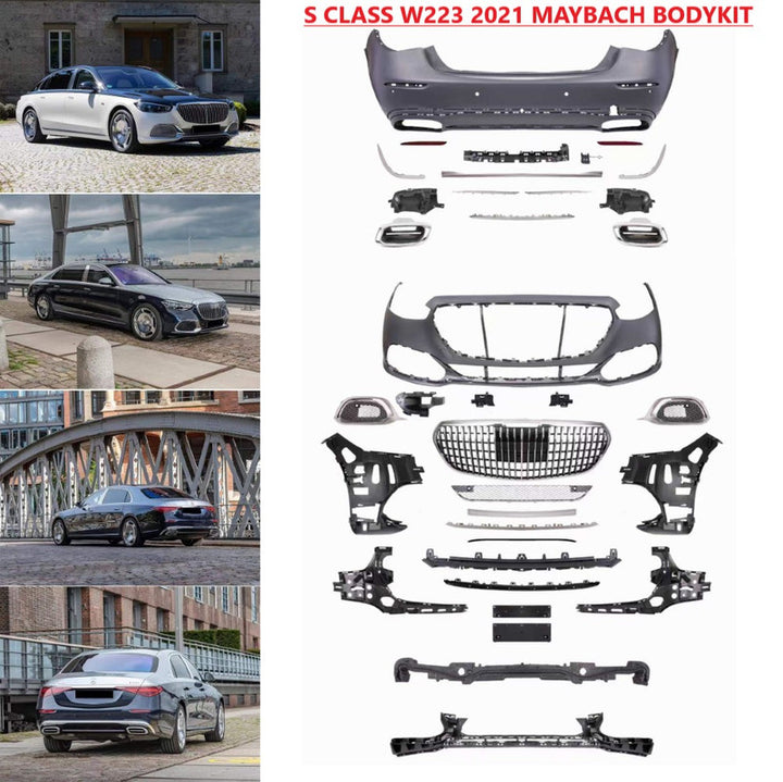 Car Craft Compatible With Mercedes Benz S Class W223 2021-2025 Car Upgrade To Maybach Mhb Bumper Bodykit Front After Lip Diffuser Exhaust Tips Fog Gril Cover Grill