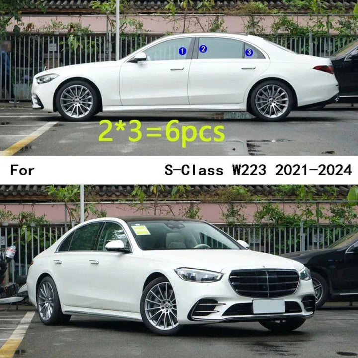 Car Craft Compatible With Mercedes Benz S Class W223 2021-2024 Door Window Middle Column B Pillar Piller Strips Trim Cover Chrome