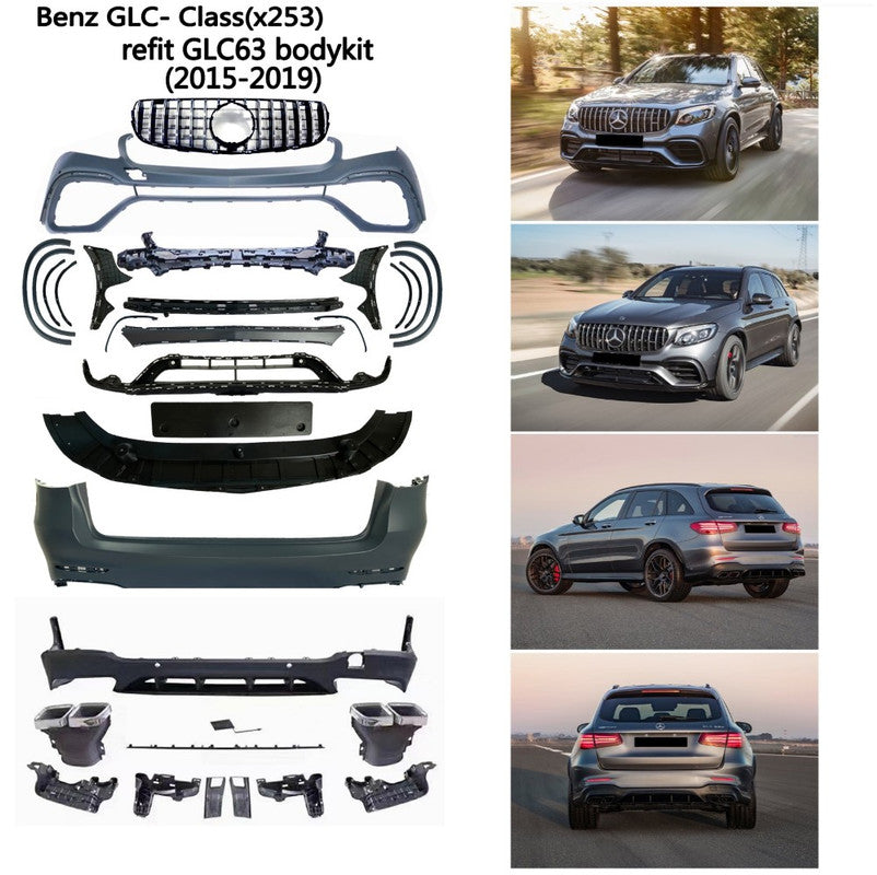 Car Craft Compatible With Mercedes Benz Glc W253 X253 2016-2020 Car Upgrade To Glc63 Amg Bumper Bodykit Front After Lip Diffuser Exhaust Tips Fog Gril Cover