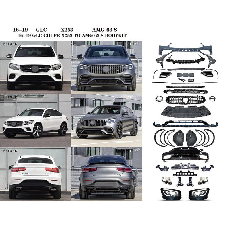 Car Craft Compatible With Mercedes Benz Glc X253 2016-2020 Coupe To Glc X254 2021+ Coupe Amg S63 Upgrade Facelift Conversion Bodykit Bumper Trunk Headlight Taillight