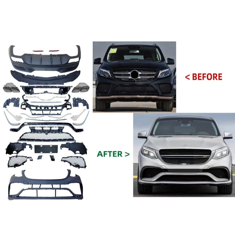Car Craft Compatible With Mercedes Benz Gle Coupe W166 X166 X292 2015-2019 Upgrade Conversion Bodykit To Gle63 Coupe Amg Bumper Diffuser After Rear Lip Exhaust Tip Pipe Wheel Arch - CAR CRAFT INDIA