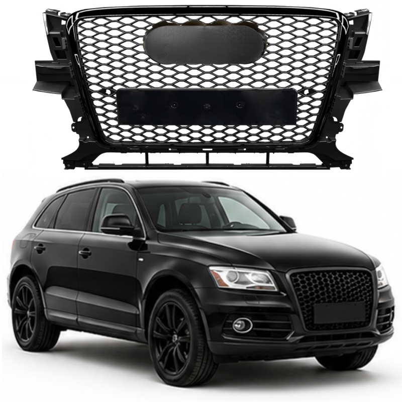 Car Craft Compatible With Audi Q5 2008-2012 Upgraded Front Bumper Show Grill Rsq5 Rs Sport Style Black Frame Black Mesh All Logo Silver License Plate Eu Version Q5-013 Gc Black