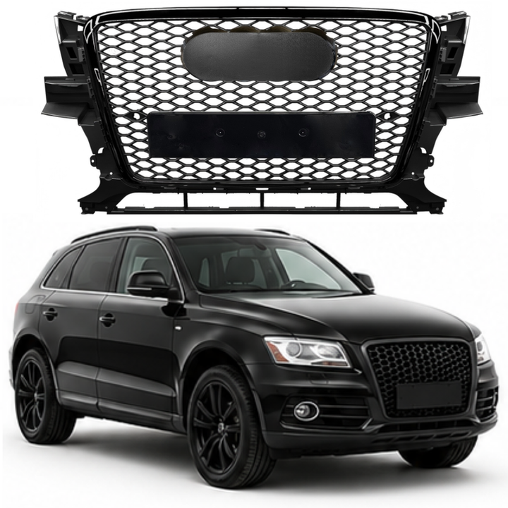 Car Craft Compatible With Audi Q5 2008-2012 Upgraded Front Bumper Show Grill Rsq5 Rs Sport Style Black Frame Black Mesh All Logo Silver License Plate Eu Version Q5-013 Gc Black