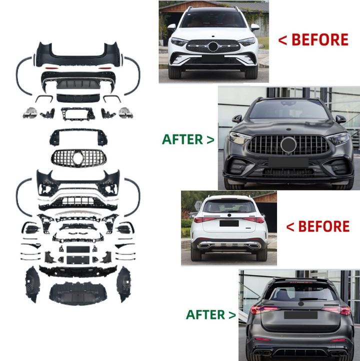 Car Craft Compatible With Mercedes Benz Glc W254 2023-2026 Upgrade Facelift Convert To Glc63 Amg Bodykit Front Rear Bumper Skirt Gril Diffuser Exhaust Pipe Tip Wheel Arch