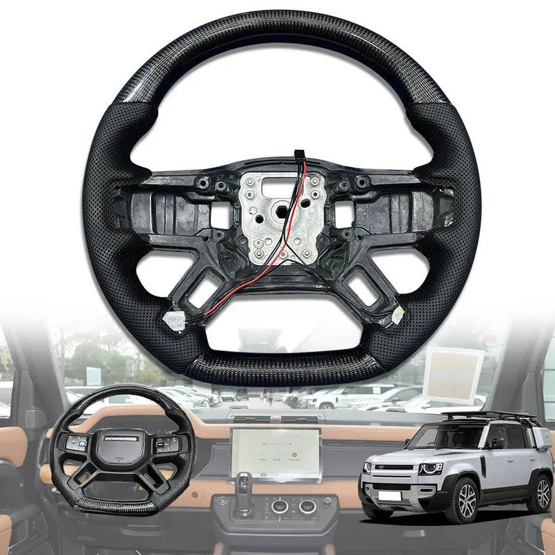 Car Craft Compatible With Land Range Rover Defender 90 110 130 2020-2026 Upgrade Steering Wheel Full Carbon Fiber And Leather Cut D Style - CAR CRAFT INDIA