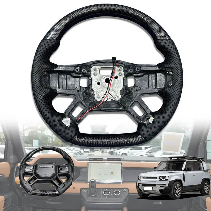 Car Craft Compatible With Land Range Rover Defender 90 110 130 2020-2026 Upgrade Steering Wheel Full Carbon Fiber And Leather Cut D Style - CAR CRAFT INDIA