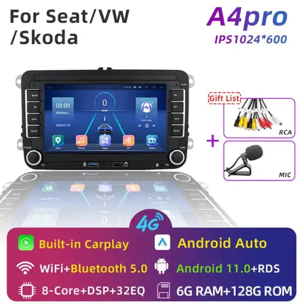 2 Din Android Car Radio GPS 4G Wifi DSP Carplay for VW / Volkswagen Skoda Octavia Golf 5 6 Touran Passat B6 Polo Jetta