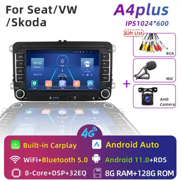 2 Din Android Car Radio GPS 4G Wifi DSP Carplay for VW / Volkswagen Skoda Octavia Golf 5 6 Touran Passat B6 Polo Jetta