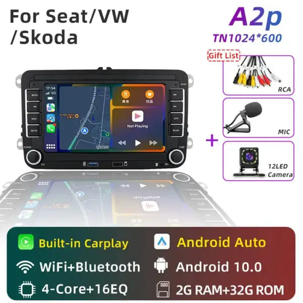 2 Din Android Car Radio GPS 4G Wifi DSP Carplay for VW / Volkswagen Skoda Octavia Golf 5 6 Touran Passat B6 Polo Jetta