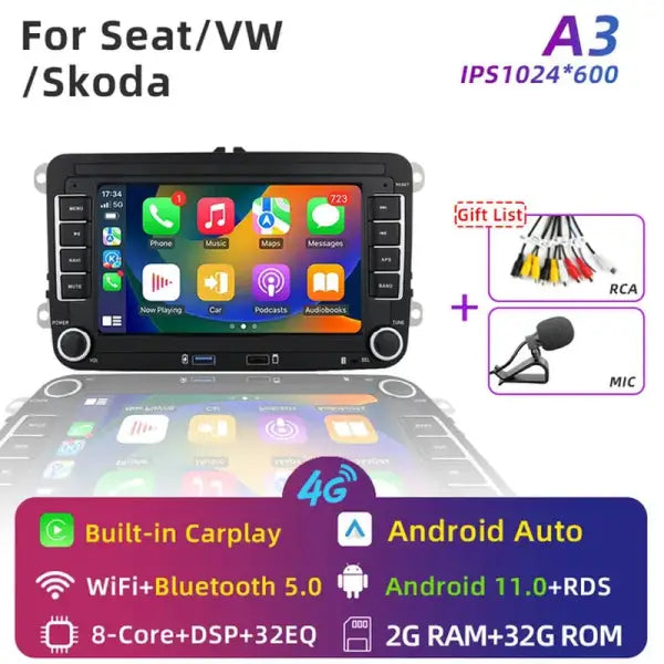 2 Din Android Car Radio GPS 4G Wifi DSP Carplay for VW / Volkswagen Skoda Octavia Golf 5 6 Touran Passat B6 Polo Jetta