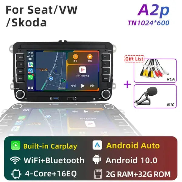 2 Din Android Car Radio GPS 4G Wifi DSP Carplay for VW / Volkswagen Skoda Octavia Golf 5 6 Touran Passat B6 Polo Jetta