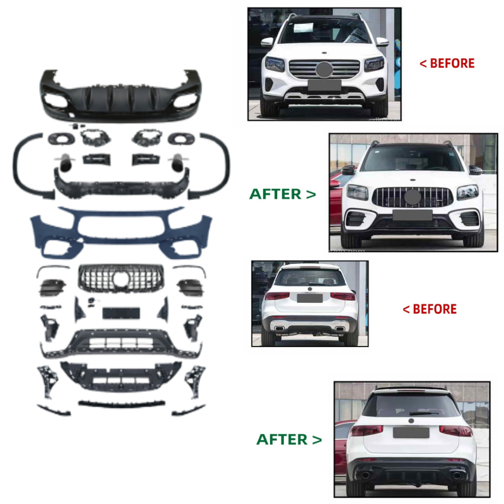 Car Craft Compatible With Mercedes Benz Glb W247 X247 2020-2024 Upgrade Convert To Glb35 Amg Bodykit Front Bumper Grill Diffuser Exhaust Tip Pipe Skirt Trim Wheel Arch Silver Gc X247-014