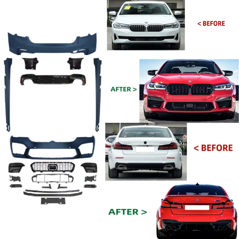Car Craft Compatible With Bmw 5 Series Lci G30 G38 F90 2021-2023 Upgrade Facelift Convert To M5 M Sport Front Rear Bumper Bodykit Assembly Side Skirt Splitter Diffuser Lip Set G30-035