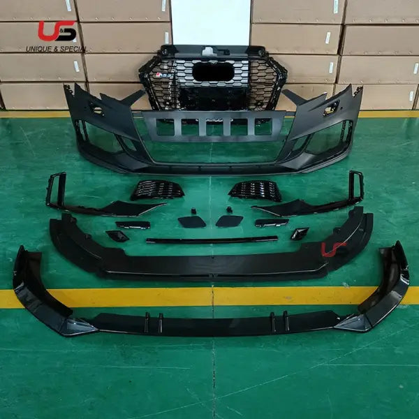 2017 2018 2019 2020Bumper Front with Grid Grill for Audi Sports Version A3 Cosmetic into RS3 Front Bumper Rear Differ