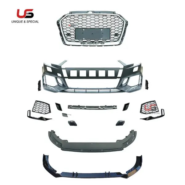 2017 2018 2019 2020Bumper Front with Grid Grill for Audi Sports Version A3 Cosmetic into RS3 Front Bumper Rear Differ