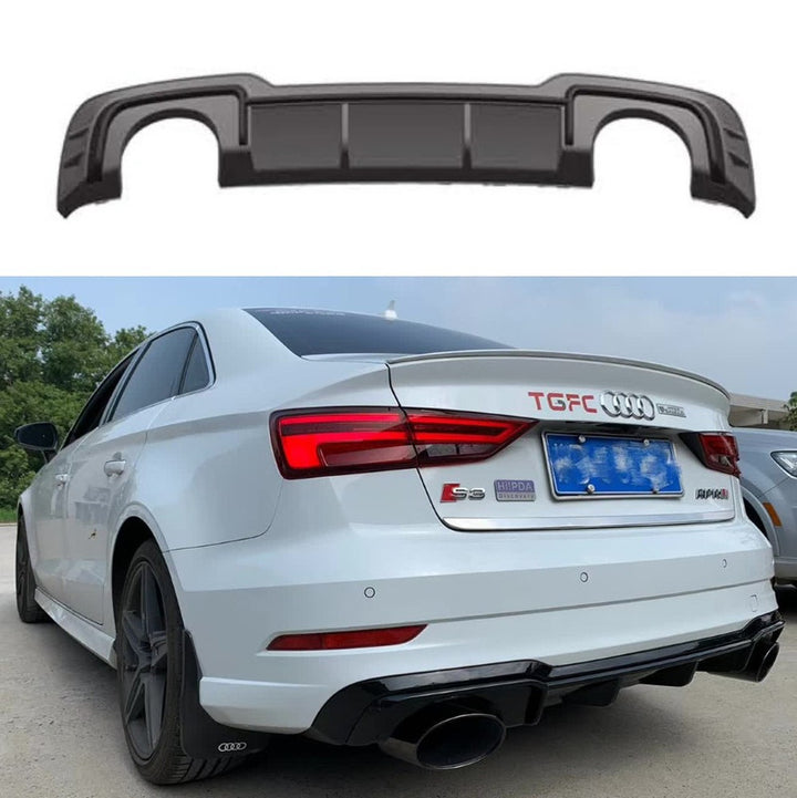 Car Craft Compatible With Audi A3 2017-2020 Rs3 S Line Rear After Bumper Lip Diffuser Skirts Gloss Black Kt-ada3-014