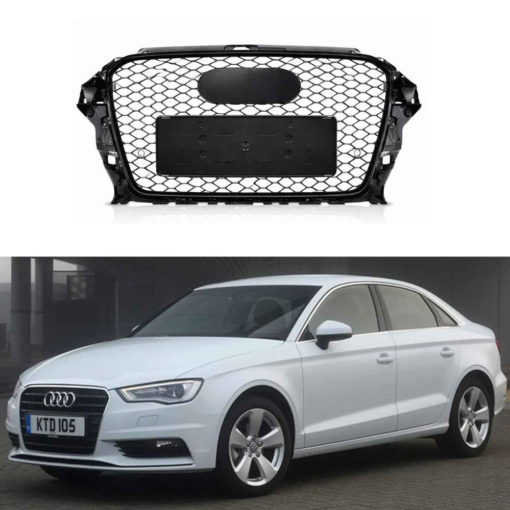 Car Craft Compatible With Audi A3 2014-2016 Upgraded Front Bumper Show Grill Rs3 S3 Rs Sport Style Black Frame Black Mesh All Logo Black A3-002 Gc - CAR CRAFT INDIA