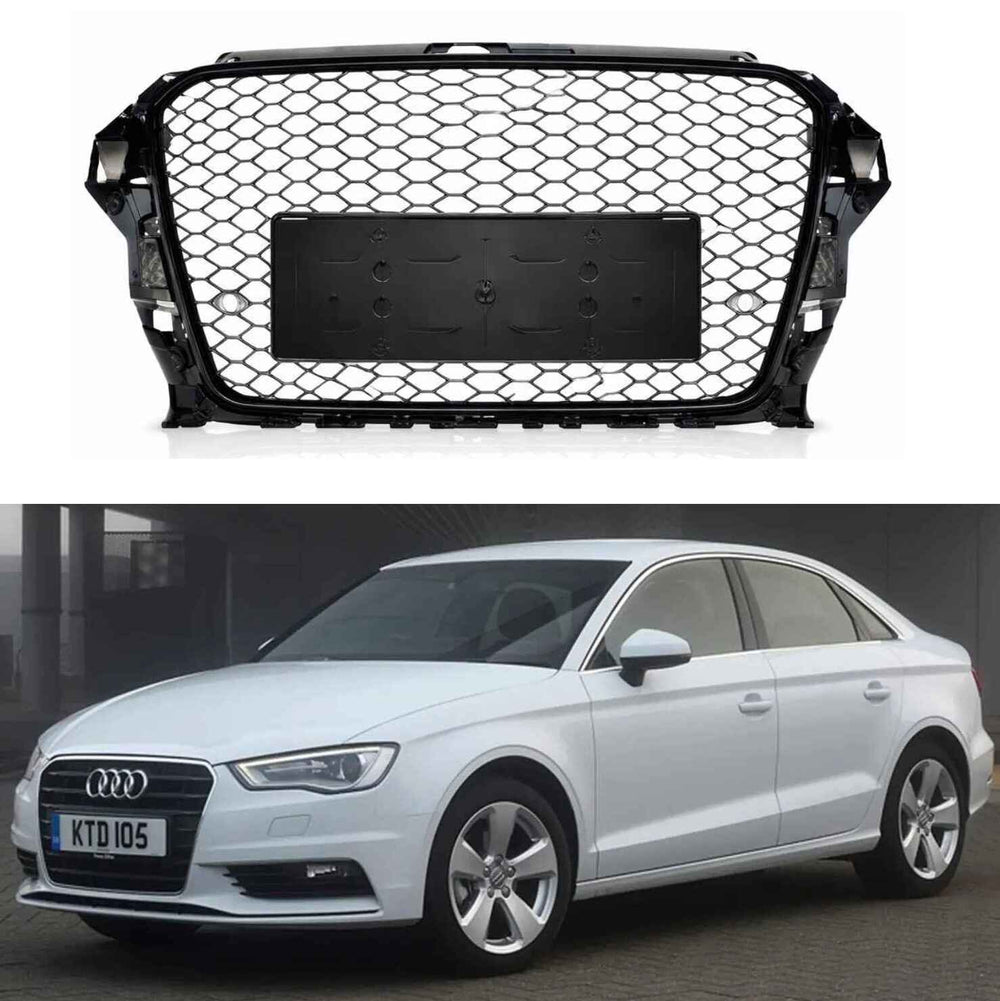 Car Craft Compatible With Audi A3 2014-2016 Upgraded Front Bumper Show Grill Rs3 S3 Rs Sport Style Black Frame Black Mesh No Logo A3-008 Gc - CAR CRAFT INDIA