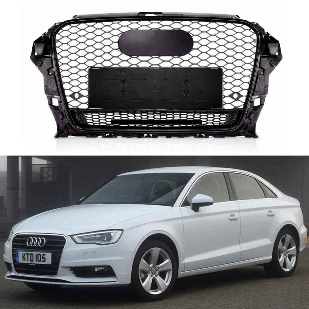 Car Craft Compatible With Audi A3 2014-2016 Upgraded Front Bumper Show Grill Rs3 S3 Rs Sport Style Black Frame Black Mesh All Logo Black Quattro A3-005 Gc - CAR CRAFT INDIA