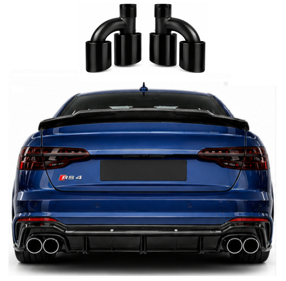 Car Craft Compatible With Audi A4 B9 2017-2020 Upgraded Facelift Convert To Rs4 S4 Sport Bodykit Rear Bumper Exhaust Pipe Tip Black 00 00 A4-027 Gc
