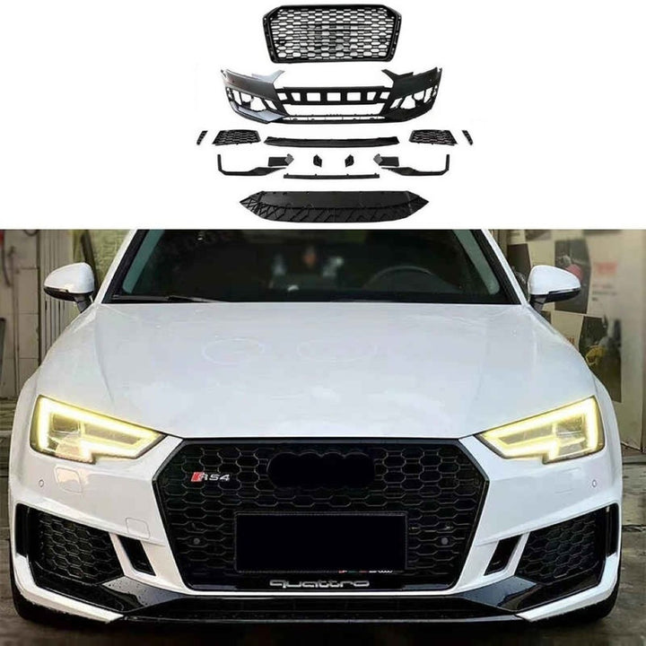 Car Craft Compatible With Audi A4 B9 S4 2017-2019 Upgrade Facelift Convert To 2017 Style Rs4 Sport Bodykit Bumper Grill Lip Trim Skirt Front
