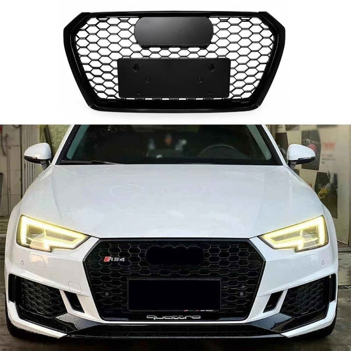 Car Craft Compatible With Audi A4 B9 2017-2020 Upgraded Front Bumper Show Grill Rs4 S4 Rs Sport Style Black Frame Black Mesh All Logo Silver License Plate Eu Version A4-018 Gc