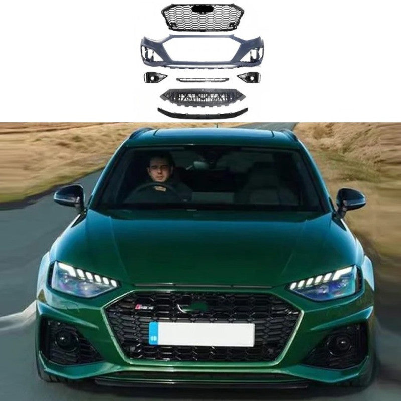 Car Craft Compatible With Audi A4 B9.5 2021+ Upgraded Facelift Convert To Rs4 S4 Sport Bodykit Front Bumper Show Grill Use For Sport Car Black Frame Black Mesh All Logo Silver A4-039 Gc CC-10831