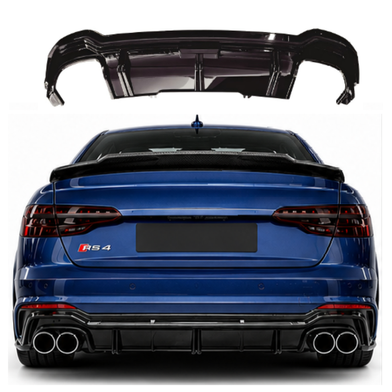 Car Craft Compatible With Audi A4 B9 2017-2020 Upgraded Facelift Convert To Rs4 S4 Sport Bodykit Rear After Bumper Lip Diffuser Skirt Trim Splitter 2 Black A4-027 Gc Df 2
