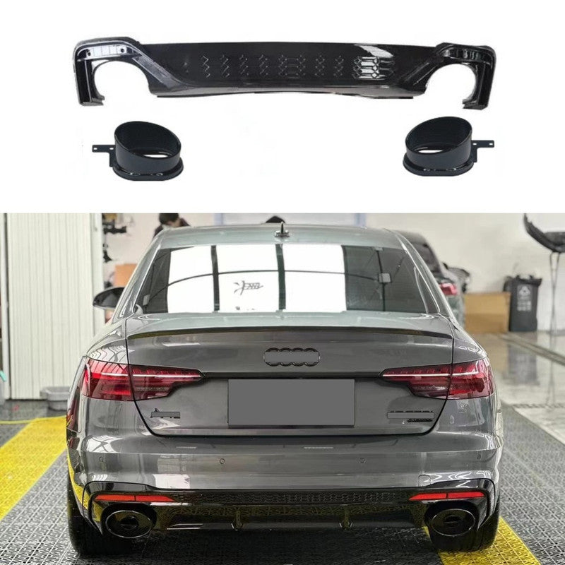 Car Craft Compatible With Audi A4 B9.5 2021+ Upgraded Facelift Convert To Rs4 Sport Bodykit Rear After Bumper Lip Diffuser Skirt Splitter With Exhaust Pipe Tip A4-049 Gc Glossy Black