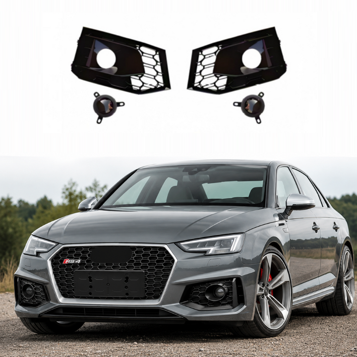 Car Craft Compatible With Audi A4 B9 2017-2020 Upgraded Rs4 Front Bumper Fog Lamp Light Grill Cover With Light Acc A4-019 Gc