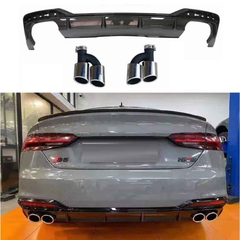 Car Craft Compatible With Audi A5 S5 Rs5 B9 2020-2022 Rs5 Bumper Rear Diffuser Lip Skirt Trim With Exhaust Pipe Tips Silver Chrome Dlw0801060404 Rsu - CAR CRAFT INDIA