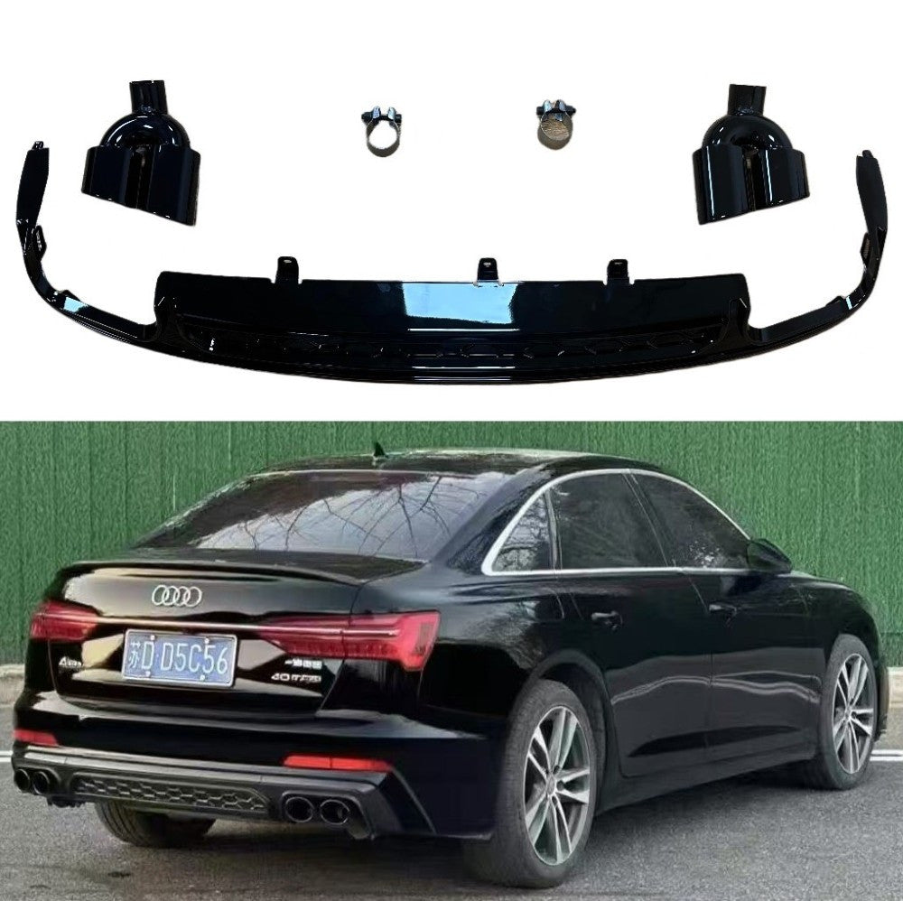 Car Craft Compatible With Audi A6 C8 2019-2024 Standard Stock Rear Bumper Lip Diffuser With Exhaust Pipe Tip Rsu