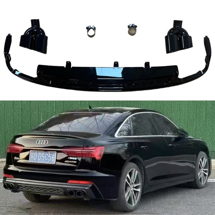 Car Craft Compatible With Audi A6 C8 2019-2024 Standard Stock Rear Bumper Lip Diffuser With Exhaust Pipe Tip Rsu