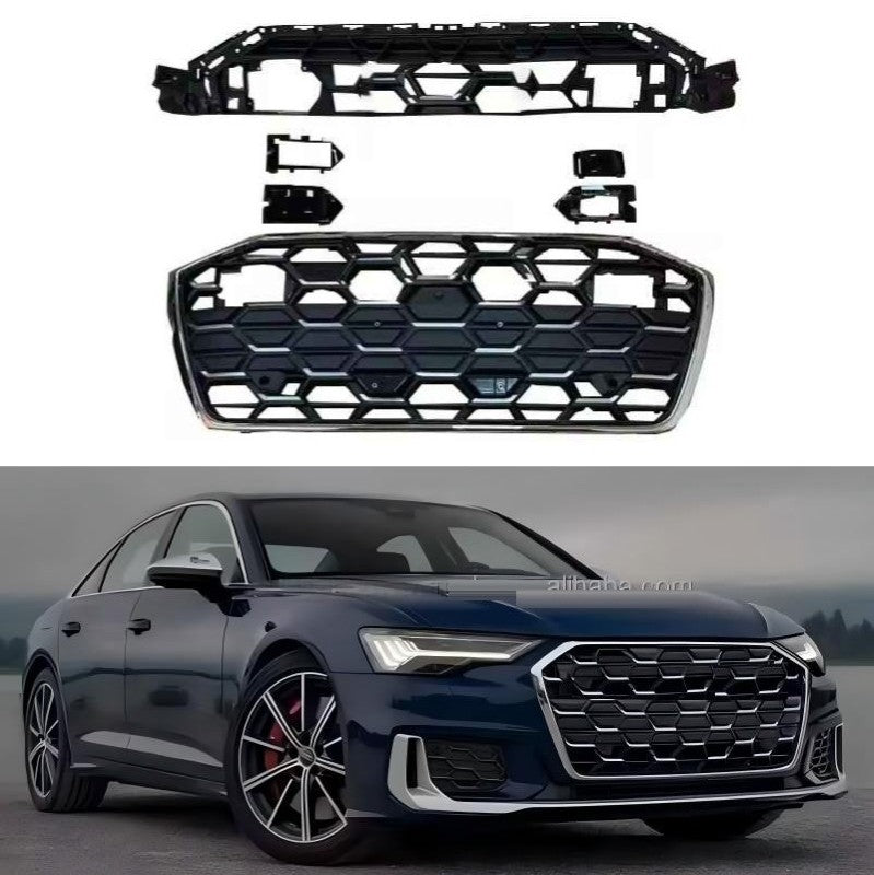 Car Craft Compatible With Audi A6 S6 Rs6 C8 2019-2023 Front Rs6 Sport Bumper Upgraded Show Honeycomb Style Grill Mesh Rsu Dlw0601070878 Bl Silver Chorme - CAR CRAFT INDIA