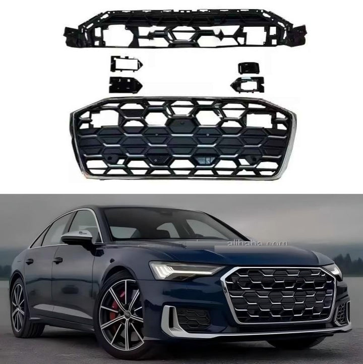Car Craft Compatible With Audi A6 S6 Rs6 C8 2019-2023 Front Rs6 Sport Bumper Upgraded Show Honeycomb Style Grill Mesh Rsu Dlw0601070878 Bl Silver Chorme - CAR CRAFT INDIA