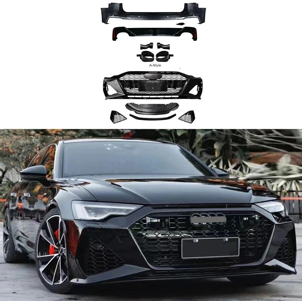 Car Craft Compatible With Audi A6 C8 2019-2024 Upgrade Facelift Convert To Rs6 Bodykit Front Rear Bumper Grill Fog Gril Trim Skirt Exhaust Pipe Tip After Rear Lip Diffuser Rsu