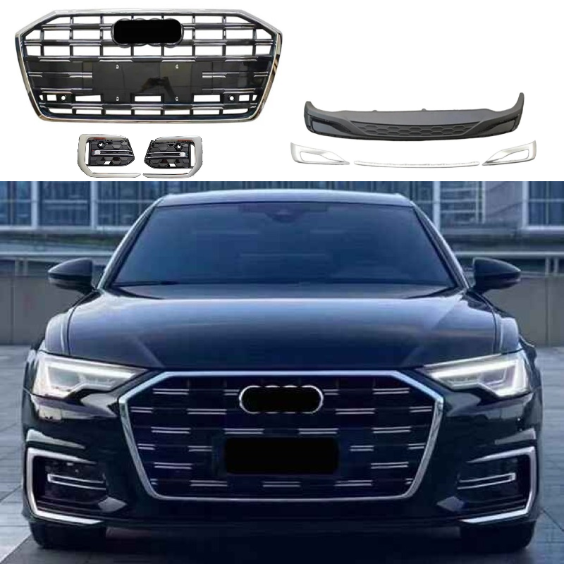 Car Craft Compatible With Audi A6 S6 Rs6 C8 2019-2023 Upgraded Rs6 Sport Front Bumper Show Grill Mesh Fog Grill Cover Rear Diffuser Lip Skirst Splitter Trim Set Chrome Set Dlw0601070869 Dlw0801070870 Ch - CAR CRAFT INDIA
