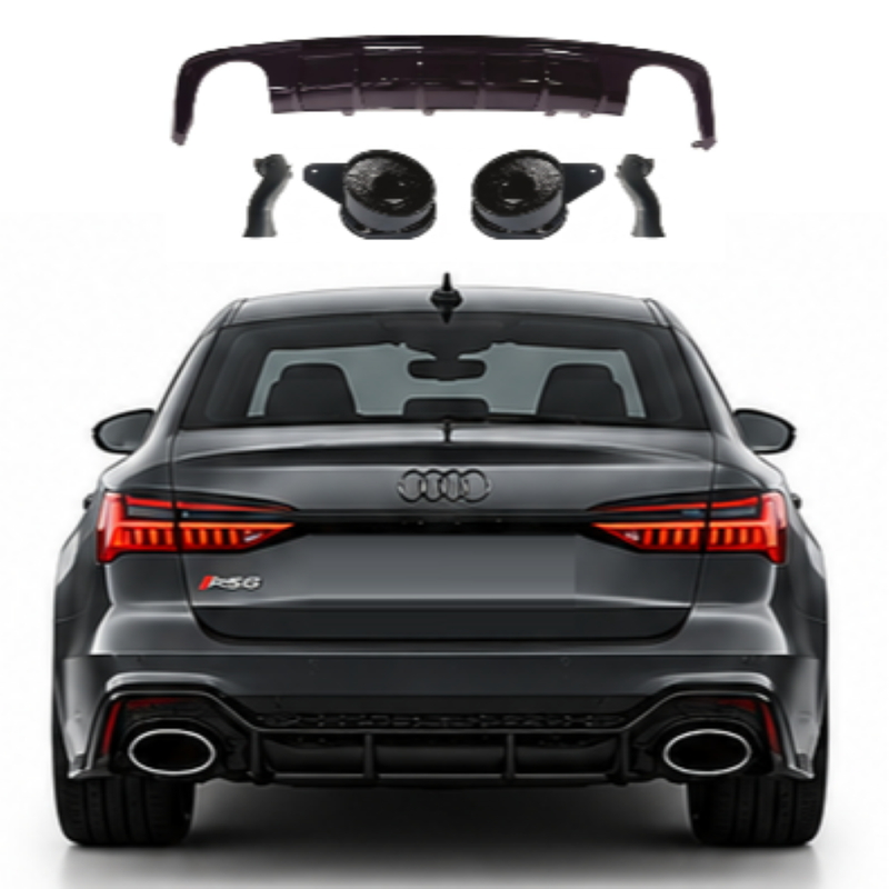 Car Craft Compatible With Audi A6 C8 2019-2025 Rs6 Bumper Rear After Lip Diffuser With Exhust Pipe Tip Glossy Black Diamond Stainless Steel A6-063 Gc