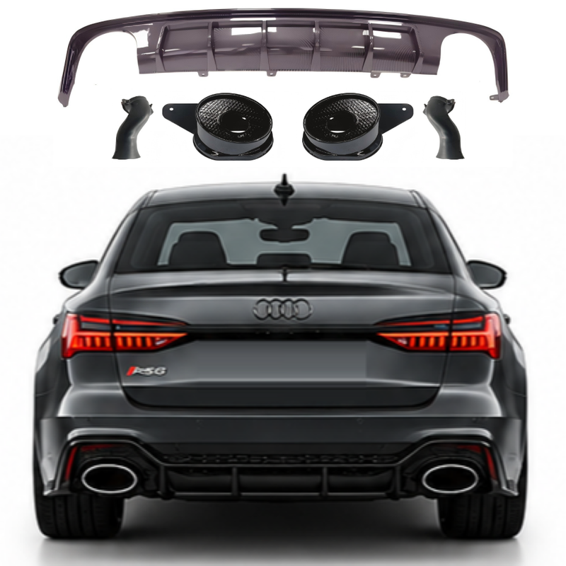 Car Craft Compatible With Audi A6 C8 2019-2025 Rs6 Bumper Rear After Lip Diffuser With Exhust Pipe Tip Water Transfer Printing Diamond Stainless Steel A6-065 Gc