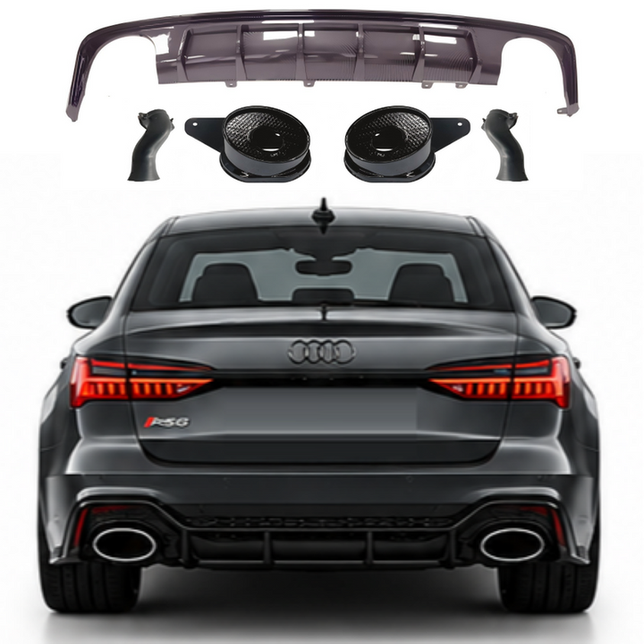 Car Craft Compatible With Audi A6 C8 2019-2025 Rs6 Bumper Rear After Lip Diffuser With Exhust Pipe Tip Water Transfer Printing Diamond Stainless Steel A6-065 Gc