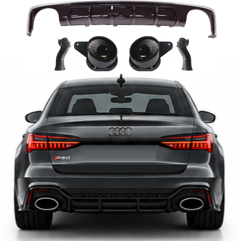 Car Craft Compatible With Audi A6 C8 2019-2025 Rs6 Bumper Rear After Lip Diffuser With Exhust Pipe Tip Silver Diamond Stainless Steel A6-066 Gc