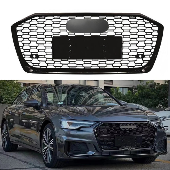 Car Craft Compatible With Audi A6 C8 2019-2025 Upgraded Front Bumper Show Grill Rs6 S6 Rs Sport Black Frame Black Mesh All Logo Silver License Plate Eu Version A6-021 Gc CC-11300