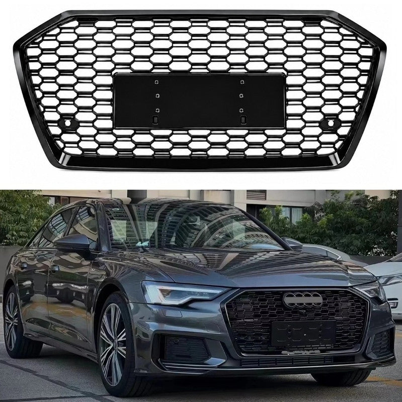 Car Craft Compatible With Audi A6 C8 2019-2025 Upgraded Front Bumper Show Grill Rs6 S6 Rs Sport Black Frame Black Mesh No Logo License Plate Eu Version A6-023 Gc CC-11303