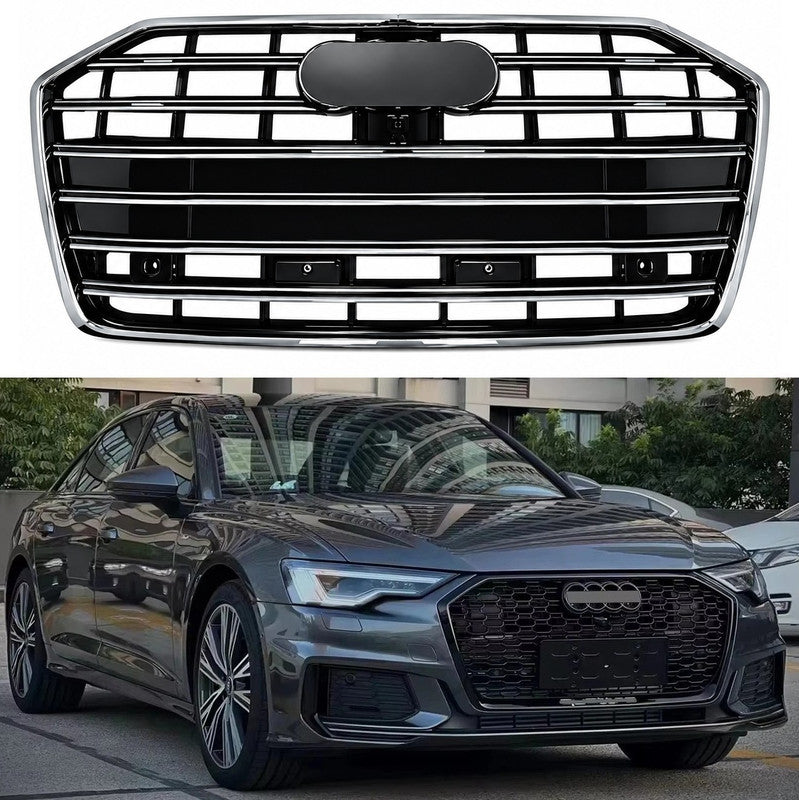 Car Craft Compatible With Audi A6 C8 2019-2025 Upgraded Front Bumper Show Grill Rs6 S6 Rs Sport Electroplating Frame Silver Strip All Logo Silver License Plate Eu Version A6-029 Gc CC-11310